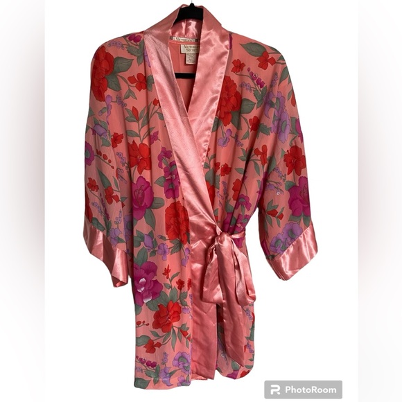 Vintage Victoria's Secret Lingerie Set Slip Blouse +Robe Floral Size M/L